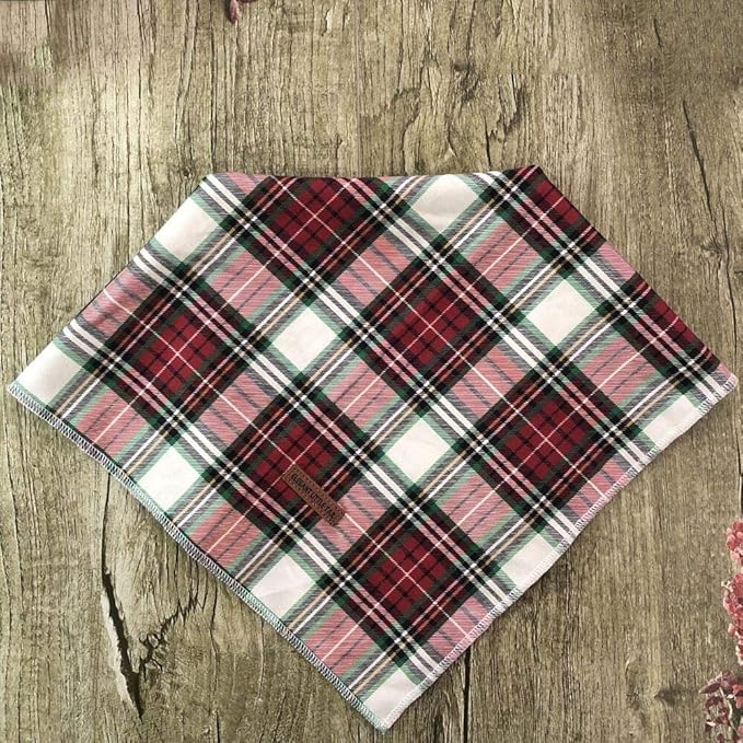 Elegant Little Tail Christmas Bandana - 1PCS Plaid Pet Bandana Washable Reversible Cotton Boy Bibs Scarf, Adjustable Square Kerchief for Small to Large Dogs and Cats