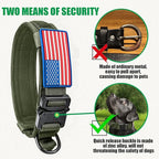 Tactical Military Collar - Adjustable Nylon, Heavy Duty Metal Buckle with Handle for Dog Training, with Patches (Green, M)