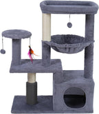 Multi-Level Cat Tree for Indoor Cats, Cat Tree Tower with Big Cat Hammock, Indoor Climbing Activity Tower with Scratching Posts, Grey