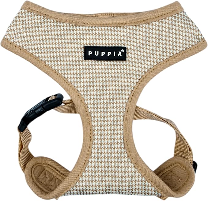 Puppia Amatus Dog Harness A (Over-The-Head) Fashionable Houndstooth Pattern Spring Summer Harness for Small and Medium Dogs, Beige, Medium