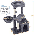 Topeakmart Cat Tree Cat Tower for Indoor Cats, 34.5in Cute Cat Tree Activity Center with Condo & Scratching Post, Multi-Level Cat Climbing Tower Play House w/Large Perch, Platform, Basket for Kitten