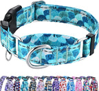 Reflective Martingale Collar with Buckle Adjustable Nylon Training Pet Collars for Large Dogs (Turquoise Shell, L)