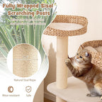 41 Inches Wicker Cat Tree, Modern Cat Tower with Handwoven Cat Condo & Perch, Scratching Post, Dangling Balls and Sisal Rope, Indoor Cat Tree Tower for Large Adult Cats 20 Lbs (White)
