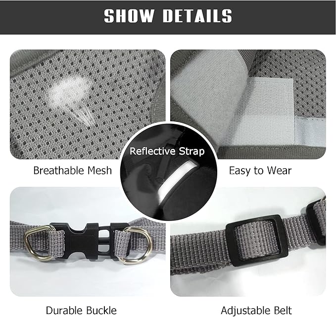 FEimaX Dog Harness and Leash Set for Walking, Soft Mesh Adjustable Easy Control Lightweight Cat Vest Harnesses with Reflective Strips, Escape Proof Small Dogs Cats Vests (Grey, Small)