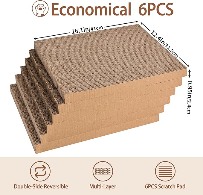 Cardboard Cat Scratcher with 2 Boxes, 6PCS Reversible Cat Scratch Pads in Large Cat Scratcher Box, 17.1" ｘ13.2 ｘ6.1