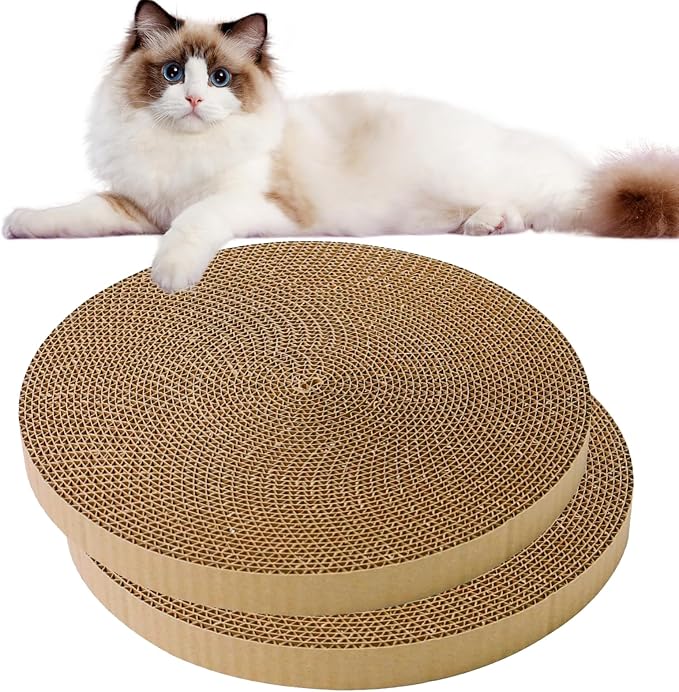 Round Cat Scratcher Refill, 10" Diameter Cat Scratching Board for Indoor Cats, Cardboard Cat Scratcher Pads，Double-Sided (2 PCS)