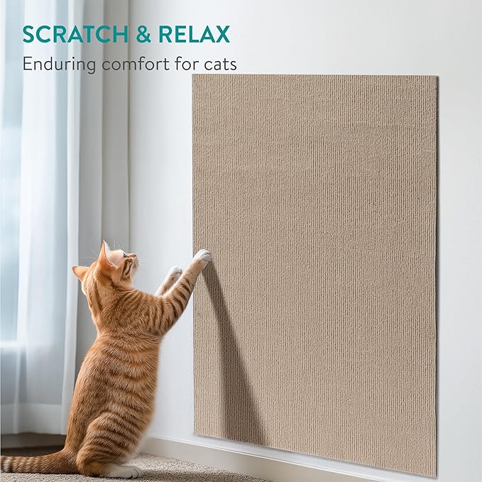 Navaris Scratch Mat Roll - Adhesive DIY Climbing Cat Scratcher for Furniture - Cut to Fit Cat Couch & Wall Scratchers for Indoor Cats - Self-Adhesive Scratching Carpet Pad - Beige
