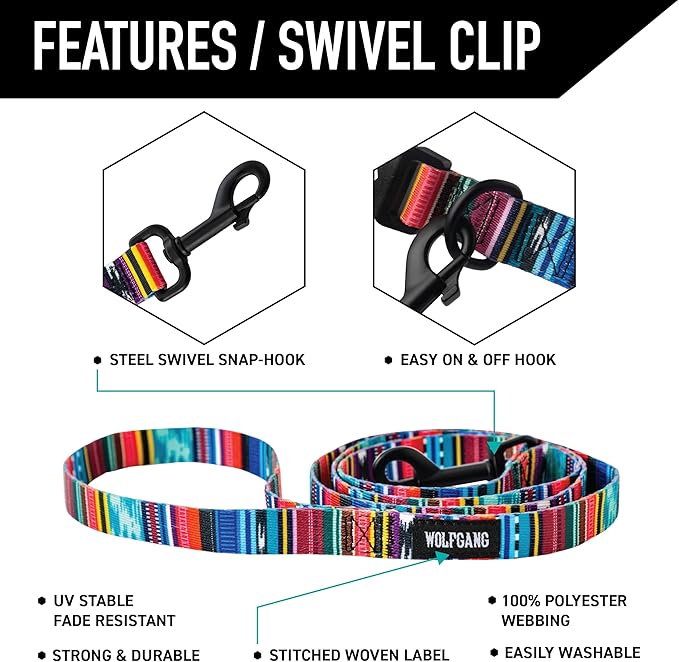 Wolfgang Heavy Duty Dog Leash, Pull-Tested to Over 800 lbs for Walking & Training, Quetzal Print, Small