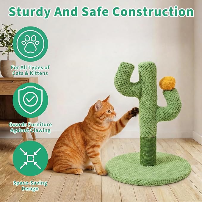 Cat Tree for Indoor Cats — Cactus-Shaped Mini Scratching Post, Compact Apartment Tower for Kittens & Adult Cats, Fun Play & Furniture Protection