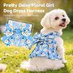 BAEJMJK Dog Dress Bowknot Harness Leash Set for Small Dogs Cats Daisy Floral Girl Dog Dresses Cute Puppy Princess Clothes Pet Doggy Outfits Spring Summer Breathable Dresses(Blue,Large)