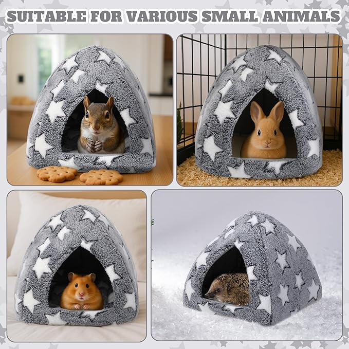 Guinea Pig Hideout Bed Self Warming Pet Mat Cozy Chinchilla Rabbit House Cave Accessories for Bunny Small Animal Hideout Bed with Star Pattern Hedgehog Ferret Soft Guinea Pig House