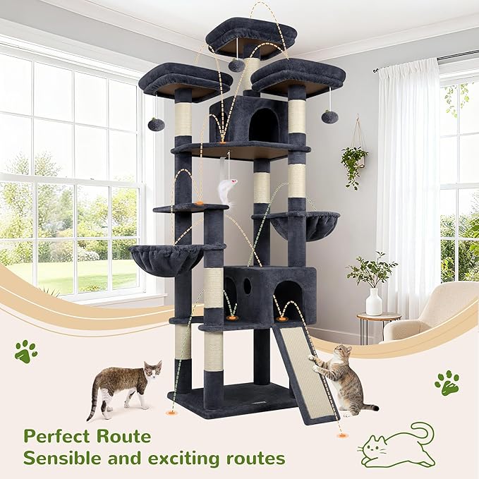 Globlazer 83'' Multi-Level Large Cat Tree Tower for Indoor Cats with Sisal Scratching Post, Hammock & 2 Condos, F83D, Dark Gray
