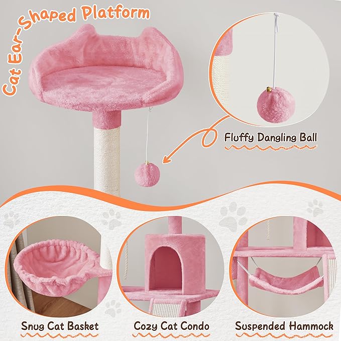 Topeakmart Cat Tower for Indoor Cats 63.5inch, Cat Furniture Condo with Scratching Posts as Kitten Activity Center, Pink