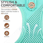 PUPTECK Dog Harness and Leash Set for Small Medium Dogs No Pull Step-in Soft Mesh Puppy Cat Vest Harnesses Reflective at Night, Denim Green L