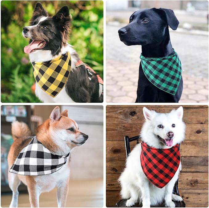 Segarty 10 Pack Dog Bandanas Triangle, 22.8"x15.7" Washable Plaid Bibs Accessories Bulk for Small Medium Dogs Cats Large Puppy, Adjustable Pet Scarf Reversible Boy Pets Birthday Kerchief