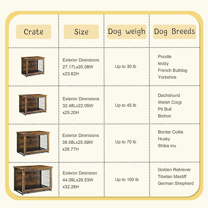 JY QAQA Dog Crate Furniture, Wooden Dogs Crate Table, Double-Doors Dog Furniture, Indoor Dog Kennel, Dog House, Dog Cage/Brown/L