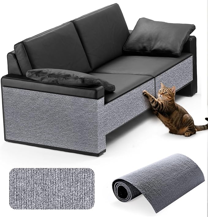JOENIE Cat Scratch Protector, Self-Adhesive Scratching Pad, Trimmable Furniture Guard for Couches & Walls, Reusable & Washable Cat Claw Deterrent Mat (Light Grey, 15.8 * 39.4in, 1)
