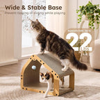 20'' Cardboard Cat Scratcher House - Large Cat Scratching Board with Balls, Cat Lounger as Tunnel for Indoor Cats and Kittens, Safe & Secure, Brown