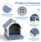 Dog Houses Outdoor, Large Dog House with Air Vents and Elevated Floor Dog House Bed for Outdoors,Courtyard,Lawn,Waterproof, Sturdy, Resin and Easy Assembly