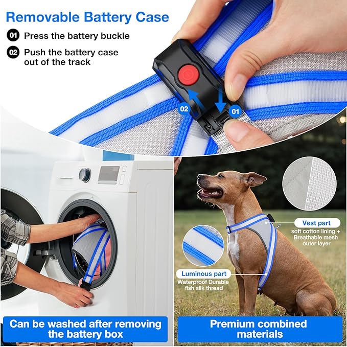 ChalkLit Light Up Dog Harness, No Pull Led Dog Harness Glow-in-The-Dark for Night Walking, USB Rechargeable Lighted Safety Vest for Small Dogs, Adjustable Soft Mesh Fully Illuminated (Blue, Small)