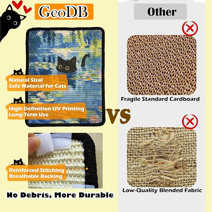 3PCS Cat Scratcher Wall Art, Sisal Home Decor Cat Scratch Mats, Wall Mount Kitten Scratching Pad with Hoop and Loop Adhesives, Cardboard Post Alternative for Indoor, Starry Night+Cypresses+Irises