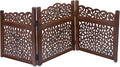 Wooden Foldable Pet Dog Safety Gate - 3 Panel 20" W x 24" H - Hand Carved Mahanadi Free Standing Portable Indoor Puppy Gate - Doorway Hall Stairs Dog Fence - Assembled - Brown - IRONGATE