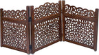 Wooden Foldable Pet Dog Safety Gate - 3 Panel 20" W x 24" H - Hand Carved Mahanadi Free Standing Portable Indoor Puppy Gate - Doorway Hall Stairs Dog Fence - Assembled - Brown - IRONGATE