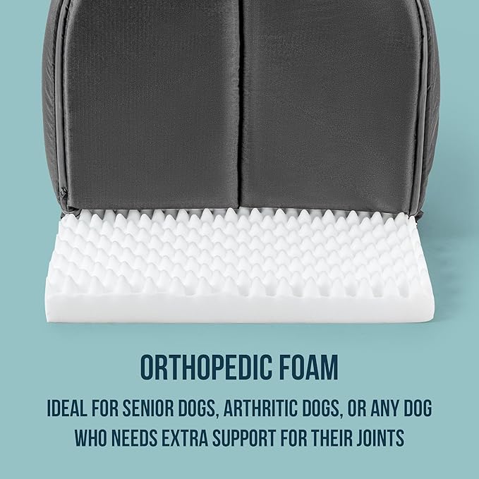 Orthopedic Dog House 2.0 - Outdoor Waterproof Dog Shelter w/Porch - Scratch Proof Indoor Pet House w/Egg-Crate Foam - Ideal for Large Breeds & Fits 36-Inch Crate - 35"x22", Charcoal