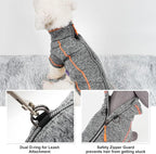 cyeollo Dog Sweater Fleece Jackets with Zipper Fleece Lining Warm Step in Coats Reflective Dog Sweaters for Large Dogs, Grey XXX-Large