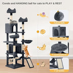 DWVO 75 in Multi-Level Cat Tower: Tall Cats Tree for Indoor Kittens, Pet Furniture with Kitty Condos, Top Perches, Sisal Ramp Scratching Posts, Cozy Basket, Hammocks, Dark Gray