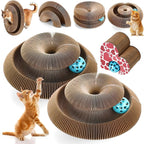 Soulchen 2 Pcs Magic Organ Cat Scratching Board, Combinable Cats Toy for Adult Pets, Interactive Cardboard Kitten Scratcher with Bell Ball, Durable Foldable Accordion Scratch Pad(Heart)