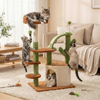 Cactus Cat Tree for Indoor Cats, 36.6" Small Cat Tower with Sisal Scratching Posts, Stable Cat Condo with Perches and Climbing Steps, Brown