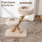 33" Modern Cat Tree for Indoor Cats, Aesthetic Natural Wood Cat Tower with Branch-Style Scratching Posts, Luxury Plush Faux Fur Cat Bed with Natural Loft, Perch & Hanging Ball, Almond Khaki