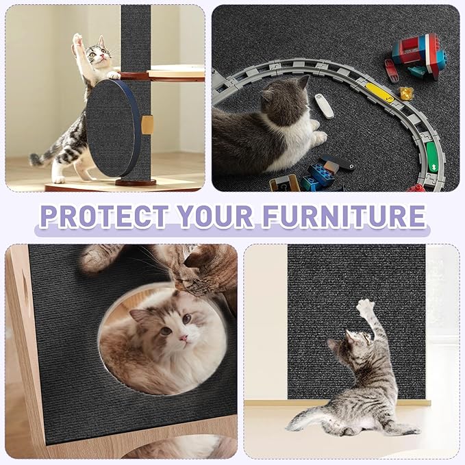 Cat Scratch Furniture Protector for Couch, Wall & Door Guard, Trimmable Self-Adhesive Scratch Pad, DIY Climbing Mat, Deterrent, Scratching Post Replacement (118''x15.8'', Gray)