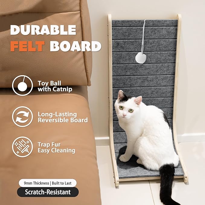 PETKARAY Felt Cat Scratcher, Vertical Cat Scratching Carpet, Scratch Resistant Couch Felt Scratcher, Slot-Free Scratch Pad with Toy Ball, Dark Grey