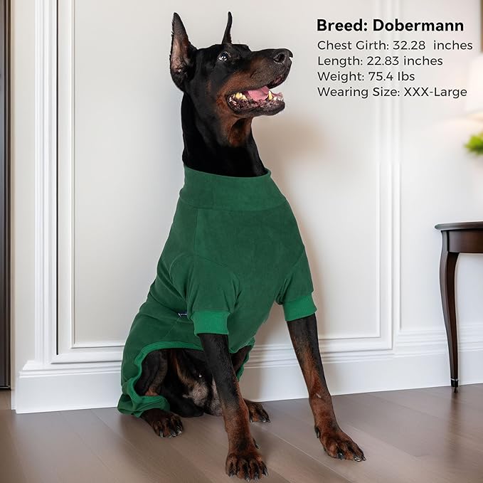 cyeollo Dog Pajamas XX-Large, Stretchable Fleece Pet Onesie Coat for Medium Large Sized Dogs Pjs Warm Puppy Jumpsuit Soft Cold Weather Dog Clothes Outfits, Green XXL