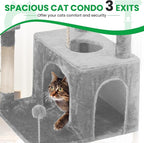 54 Inches Large Cat Tree Tower for Indoor Cat, Tall Cat Tower with Scratching Posts, Cat Condos, Cat Hammock, Pompoms, Top Perches, Sisal Rope, for Bed Room, Living Room (Light Grey)