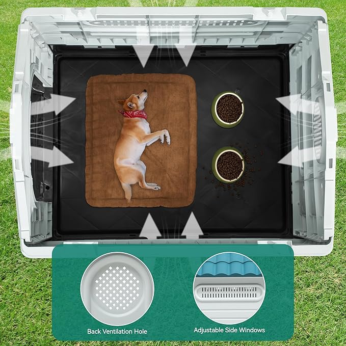YITAHOME Dog House Outdoor Plastic Doghouse Water Resistant Pet House with Adjustable Skylight and Elevated Base for Small, Medium, and Large Dogs
