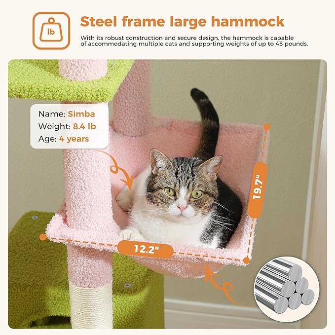 PAWZ Road Pink Cat Tower, 70 Inches Flower Cat Tree with 2 Cozy Condos, 2 Plush Perch, Large Basket, 2 Scraching Pad & 6 Scraching Posts for Indoor Cats Large Adult