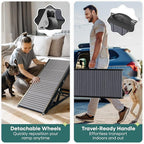 2-in-1 Metal Dog Ramp/Stairs, Dog Ramp for Bed, Couch and Car, Nonslip Carpet, Wheels, up to 250lbs, Outdoor Indoor, (40" Lx17 W) 19" to 25" Adjustable Height, for Small Medium Large Pets