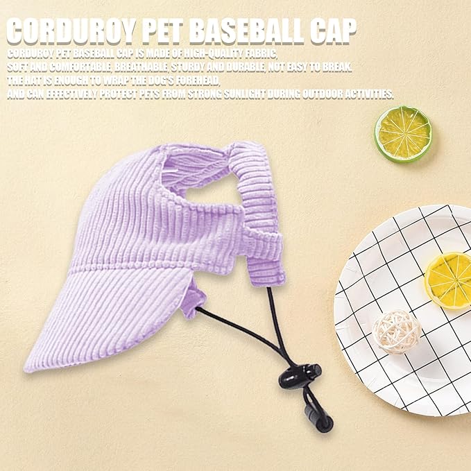 Dog Baseball Cap, Dog Cat Summer Beach Visor Hat with Ear Holes, Adjustable Puppy Sunbonnet Headdress (Purple, X-Small)