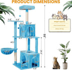 Cat Tree, 54-Inch Cat Tower for Indoor Cats,Plush Multi-Level Cat Condo with Scratching Posts, Basket, Perches,2 Caves,2 Pompoms(Blue)