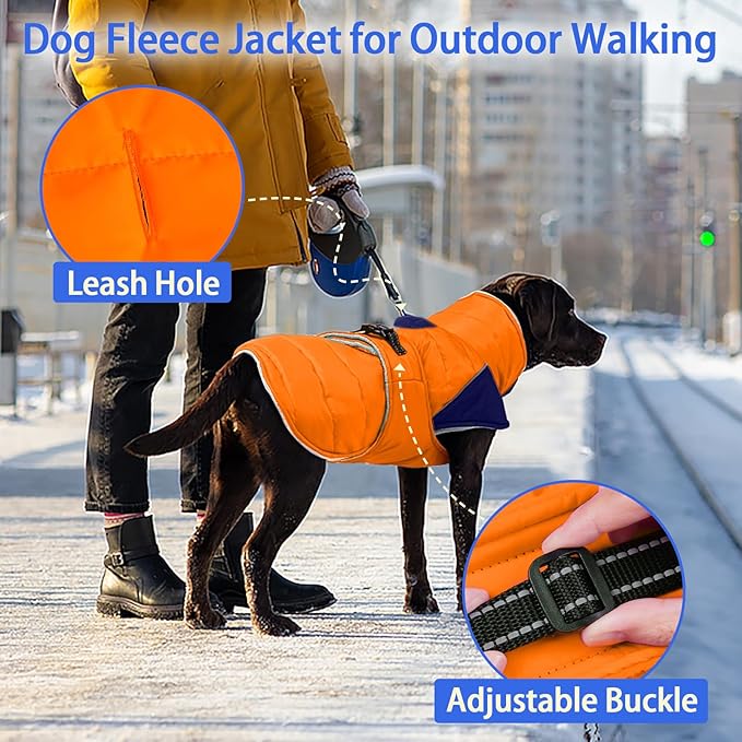 MIGOHI Cozy Small Dog Coat - Reflective Dog Coat for Small Dogs,Fleece Winter Coats Jacket for Dogs with Leash Hole,Snowproof Thick Puppy Clothes,Pomeranian,Chihuahua,XS,Orange