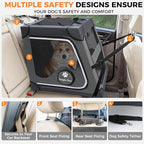 Snagle Paw Portable Dog Crate for Car Travel,Metal Frame Pet Crate,Pet Carrier for Car Back Seat Secures with Headrest Strap and Seatbelt,M Gray