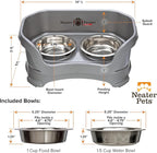 Neater Feeder Deluxe Mess Proof Cat Bowls Elevated for All Breeds – Made in USA – No Spill Raised Bowls for Indoor Cats – Stainless Steel Food and Water Bowl Set, Pet Dish Feeding Station, Grey