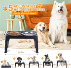 Elevated Dog Bowls, Raised Bowl with 2 Stainless Steel Food Bowls, Dog Bowls Stand Adjusts to 5 Heights 2.95", 8.46", 9.65", 10.82", 12.01" for Small Medium Large Cats Pets,Black