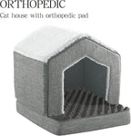 Orthopedic Cat House for Indoor Cats,Small Dogs,Super Soft Cat Bed Cave,Condos, Cubes,Cat Hideaway,Covered,Cat Bed for Kitty Small Medium Large Pet (Gray, 18" L x 15" W x 17" Th)