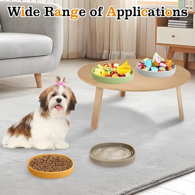 BNOSDM Silicone Dog Food Plate Shallow Dog Bowl Flat Cat Dish 1 Pack Small Puppy Plates for Small Dogs and Cats Whisker Fatigue Pet Feeding Bowls for Dry and Wet Food (Light Grey)