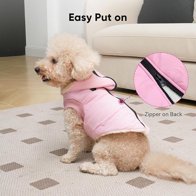 Fleece Lining Dog Hoodie with Harness Built in,Extra Warm Medium Dog Jacket in Winter Doggie Coats with Hooded,Light Pink XL