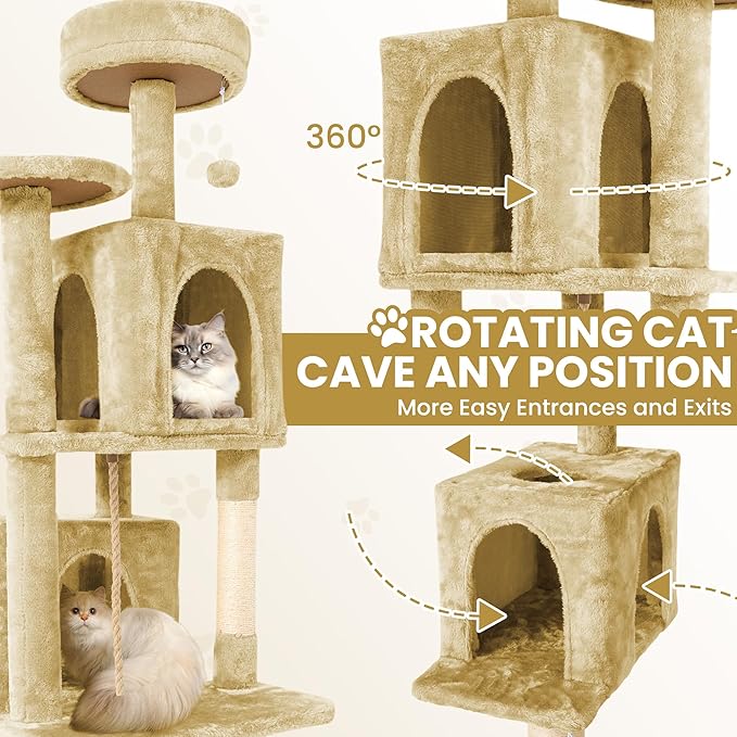 58" Cat Tree Large Cat Tower Condo w/Multi-Level Scratching Post for All Indoor Cats (Beige)